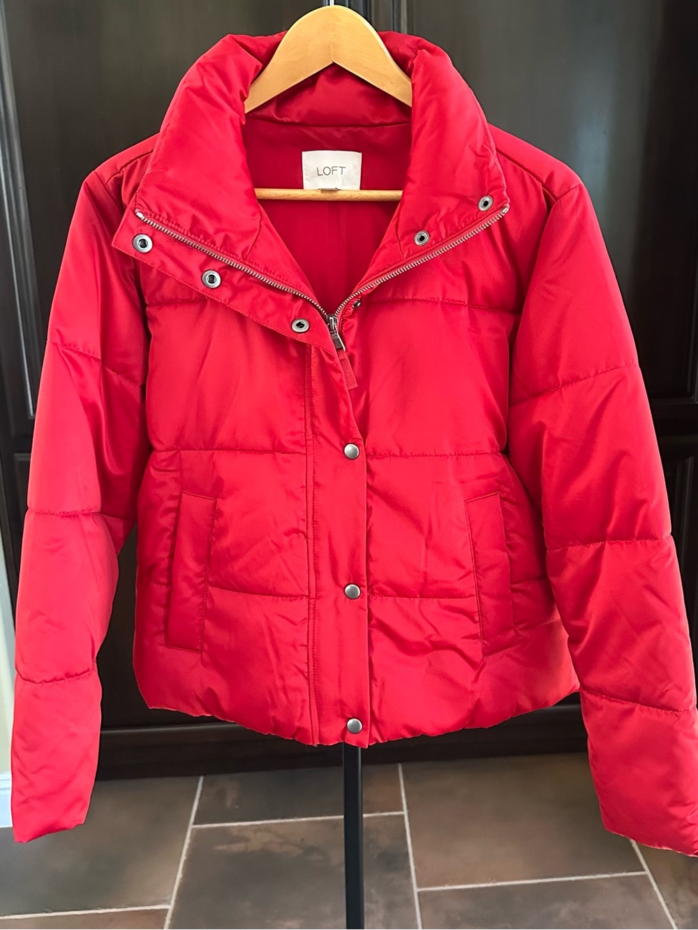 LOFT Bright Red Cropped Puffer Jacket